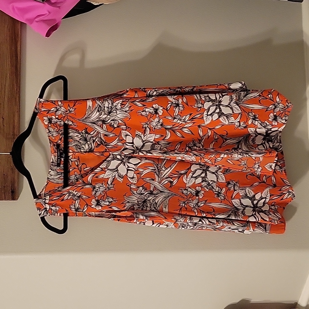 Zac & Rachel Orange Floral Sleeveless Blouse Size Large